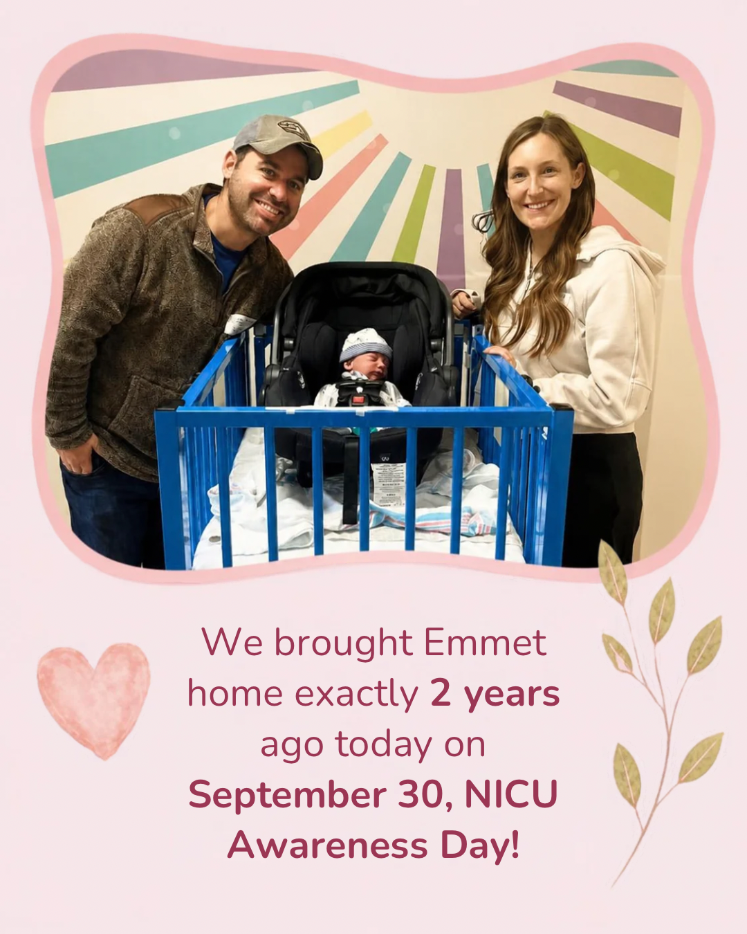 Rachel and her husband bringing Emmet home on September 30 after his NICU stay